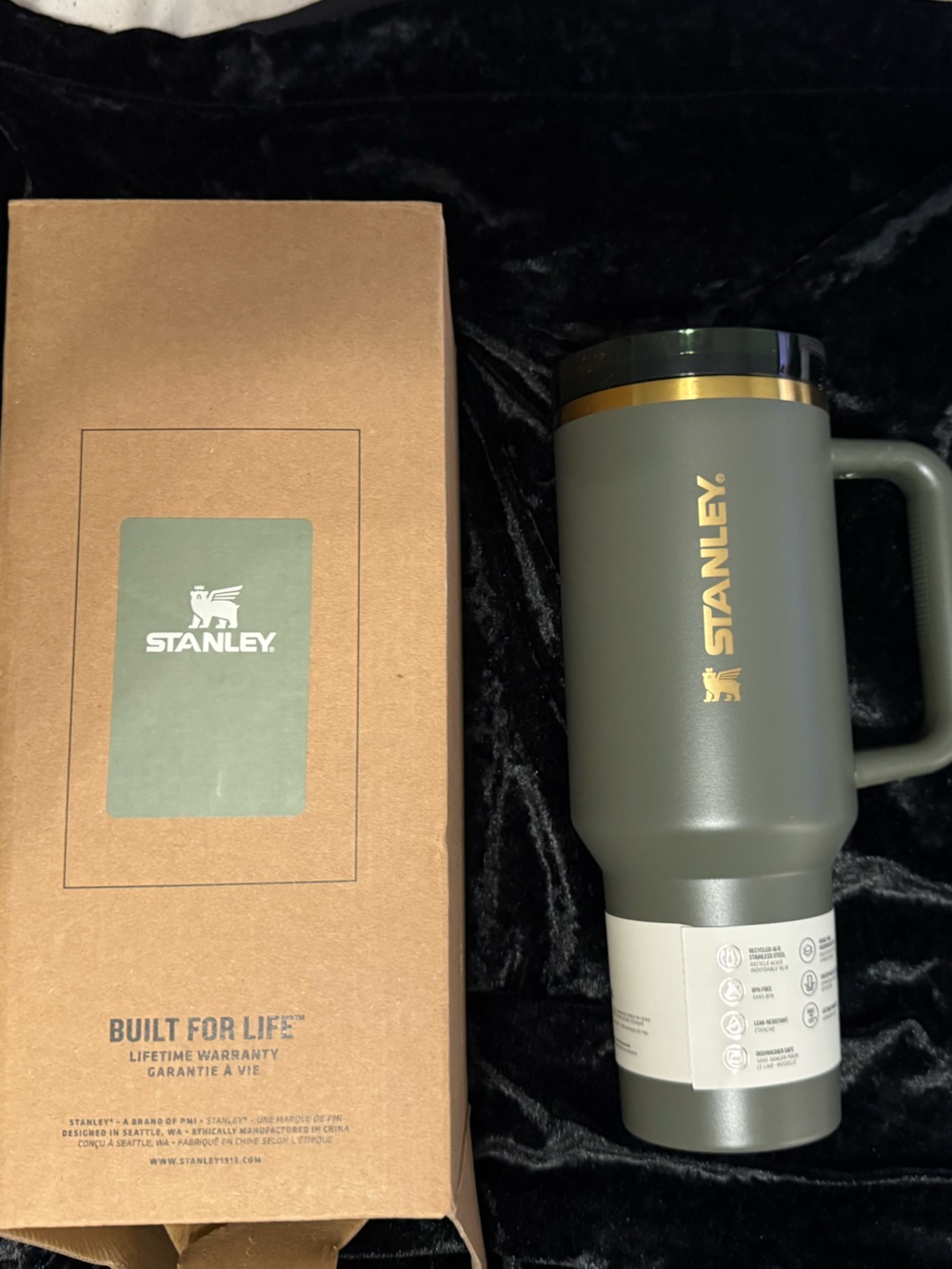 Stanley Olive Green Mug with Gold Logo and Trim